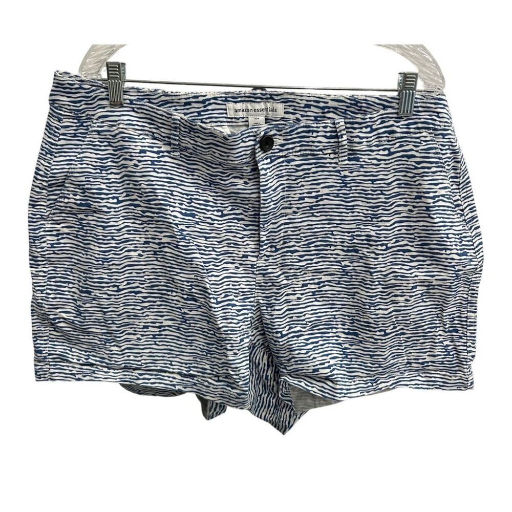 Essentials Womens Blue White Striped Cotton Blend Shorts Size 16W